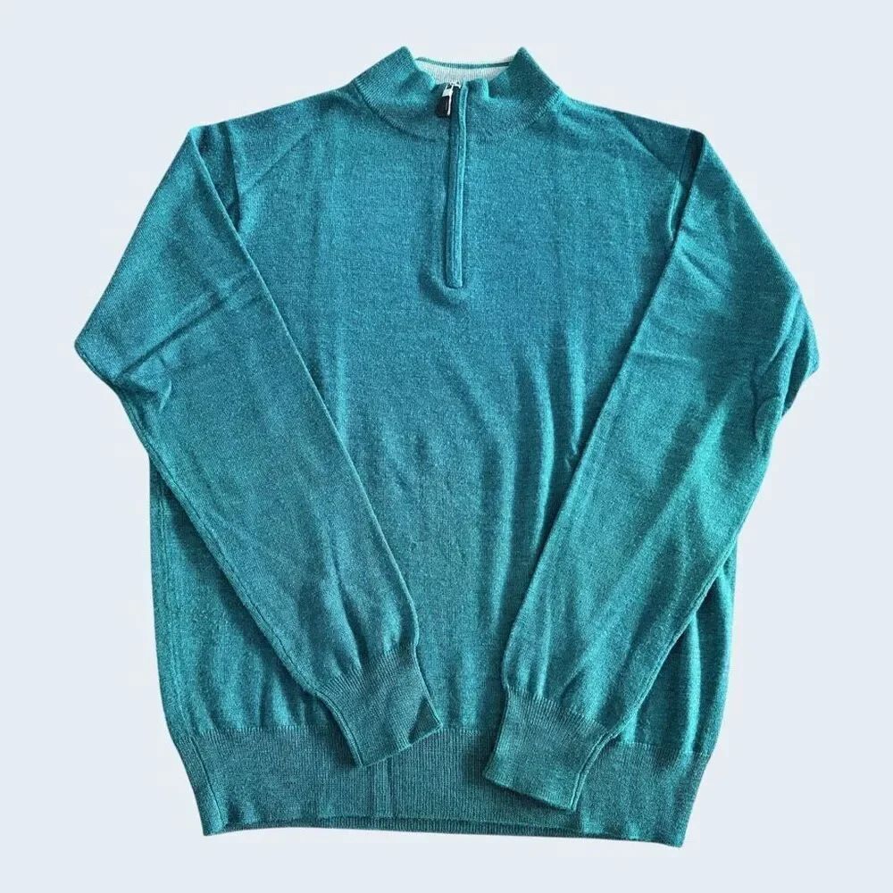 Peter Millar Men’s Teal Merino Wool & Silk Quarter Zip Sweater Medium MF18S52